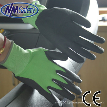 NMSAFETY palm logotipo en388 nylon revestido de nitrilo preto / poliéster mão luvas de trabalho